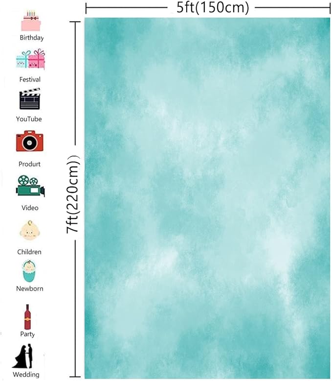 5x7ft Aqua Abstract Solid Photography Backdrops Gradient Portrait Photo Booth - Image 3