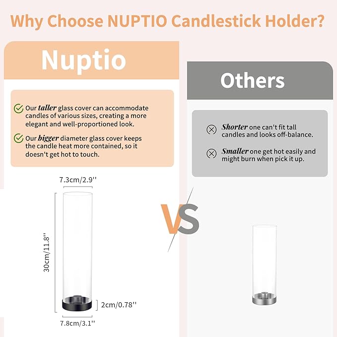 NUPTIO Black Taper Candle Holders: 10 Pcs Bulk 11.81 inch Tall Hurricane Glass - Image 5