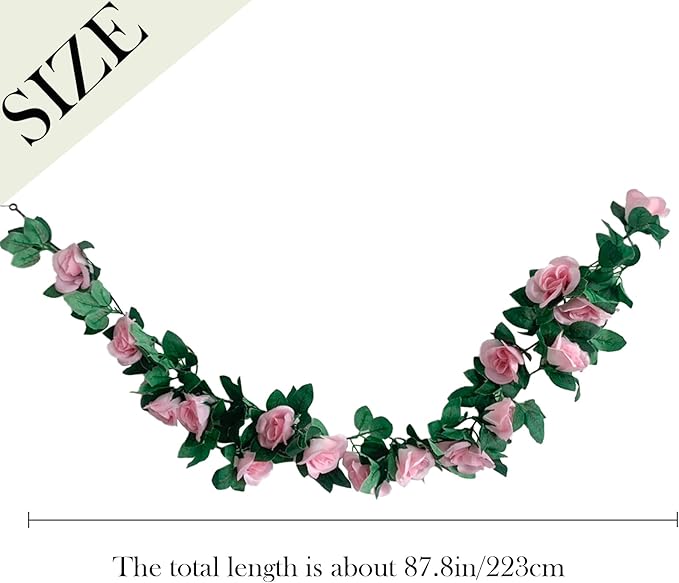 2 Pack Artificial Rose Vine Garland Fake Roses Flowers Plants Vines Hanging - Image 3