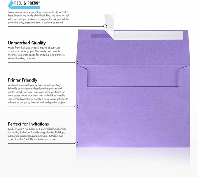 LUXPaper A7 Invitation Envelopes | Peel & Press | 5 1/4" x 7 1/4" | Amethyst - Image 8