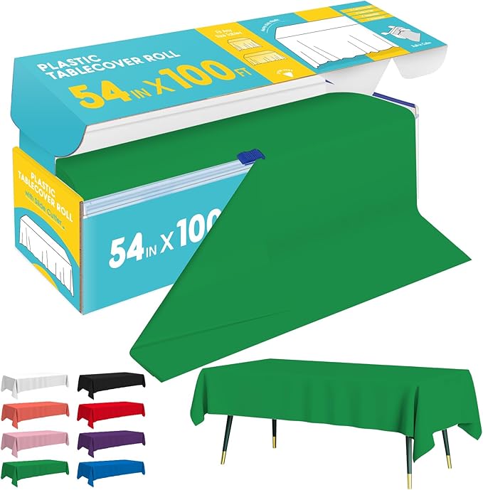 Green Plastic Table Cover Roll - 54IN x 100FT by Niuara