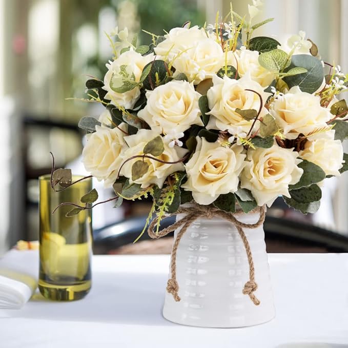 LESING Artificial Rose with Vase, Fake Silk Flowers Bouquets in Vase Table - Image 5