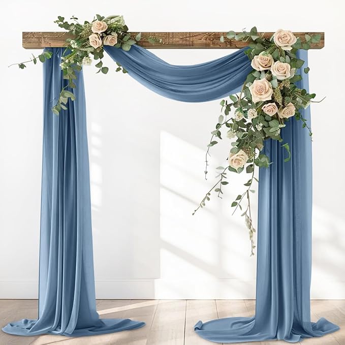Dusty Blue Fall Elegant Arch Draping Fabric 2 Panels Outdoor 29" × 20Ft Sheer by Santaben