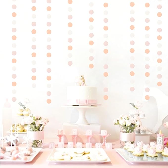 Peach-Pink White Party-Decorations Paper Garland - 52ft Princess Birthday - Image 4