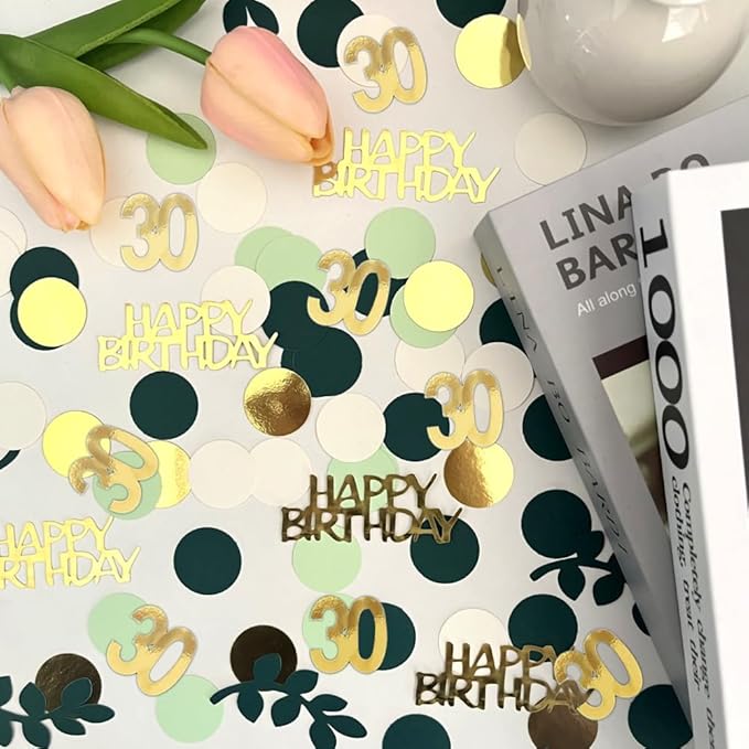 Sage Green 30th Happy Birthday Confetti, Table Decorations Green Gold Foil - Image 5