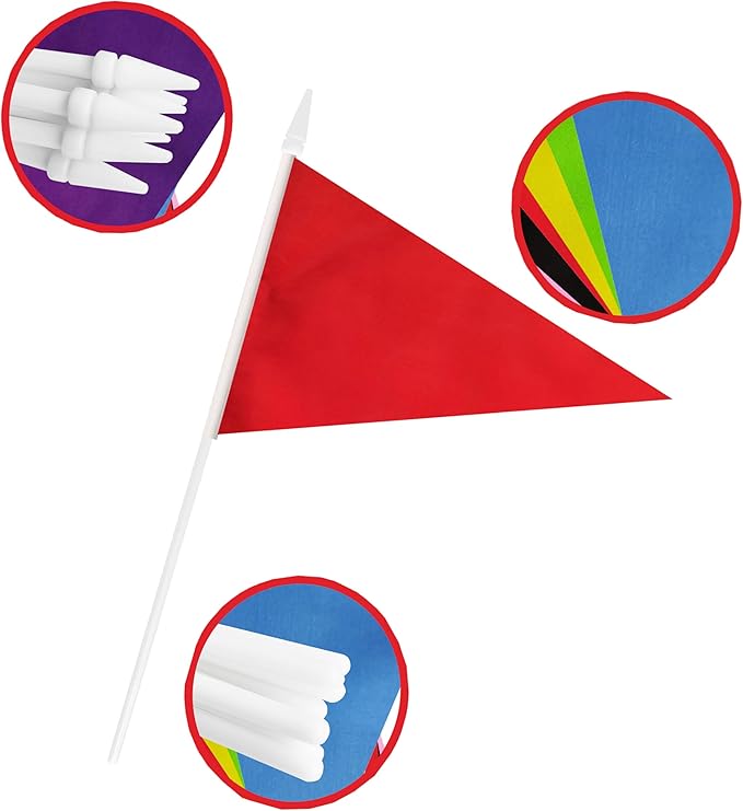 12 Pack Red Pennant Flags Small Mini Hand Held Solid Color Pennant On Sticks - Image 5