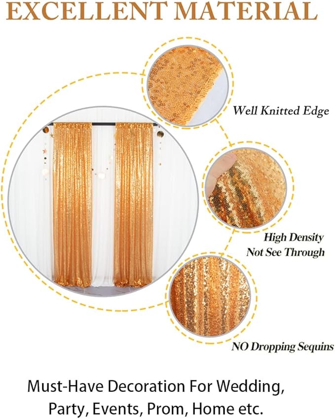 ShinyBeauty Sequin Backdrop Curtains 4 Panels Gold 2FTx8FT Gold Sequin Backdrop - Image 4