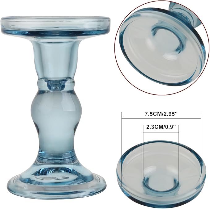 3-Piece Set of Blue Glass Candlestick, Crystal Candlestick Holder Holder and - Image 3
