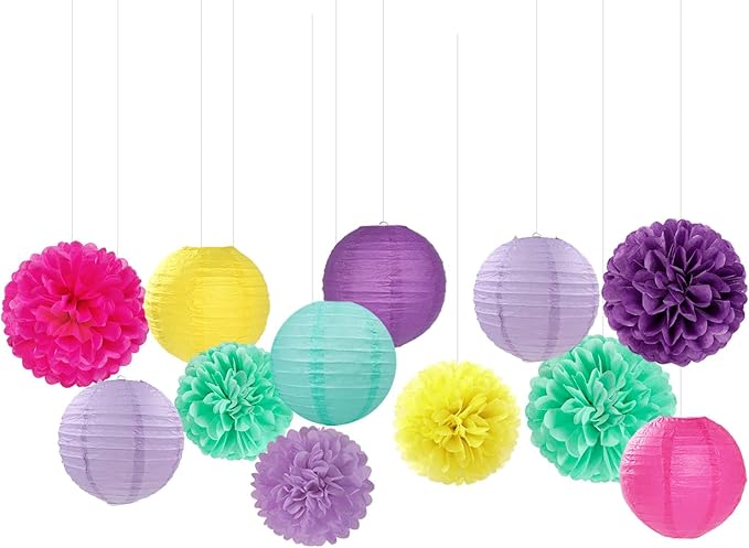 Hot-Pink Purple-Teal Yellow Paper-Flowers Lanterns - Image 7