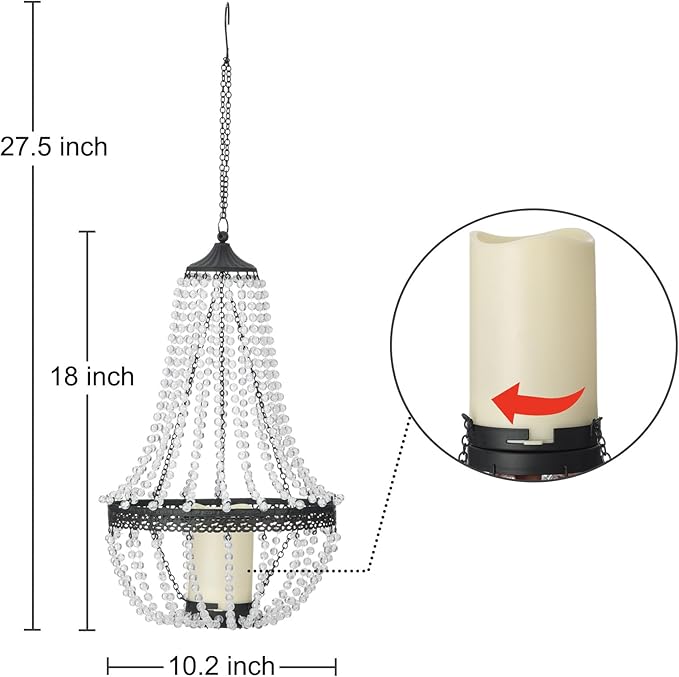Hanging Candle Lantern, 27” Battery Operated Modern Clear Acrylic Crystal - Image 3