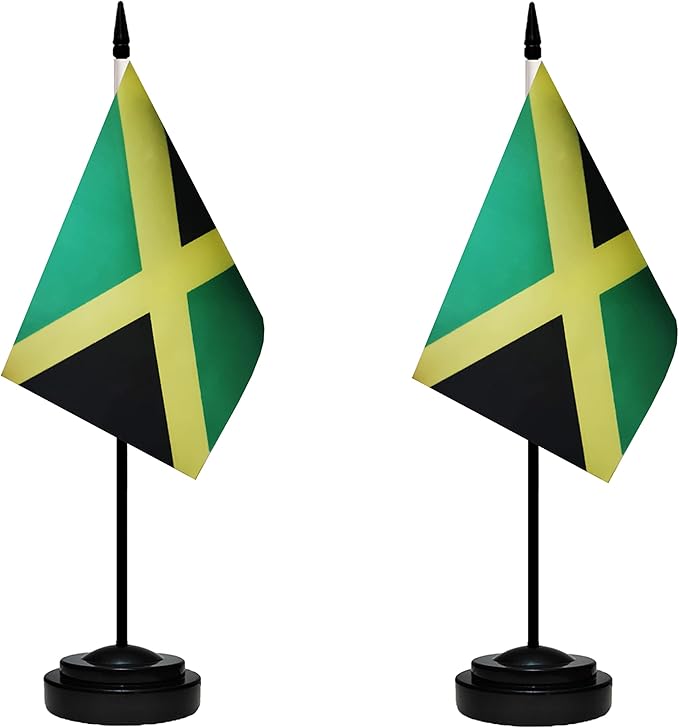 Jamaica Jamaican Deluxe Desk Flag Set, Small Mini Miniature Jamaica Jamaican by tibijoy