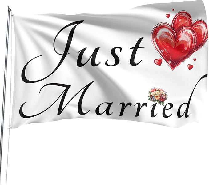 Just Married Flag Banner Outdoor Indoor Decoration Flag 3x5 FT Double Stitched - Image 7