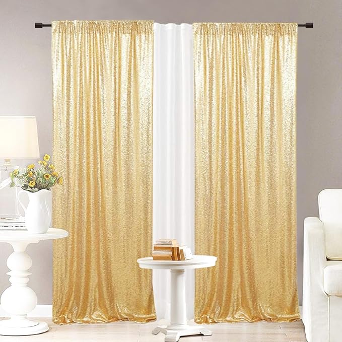 Eternal Beauty Sequin Backdrop Curtains, 2x8 Ft-2 Panels Gold Back Drop - Image 2