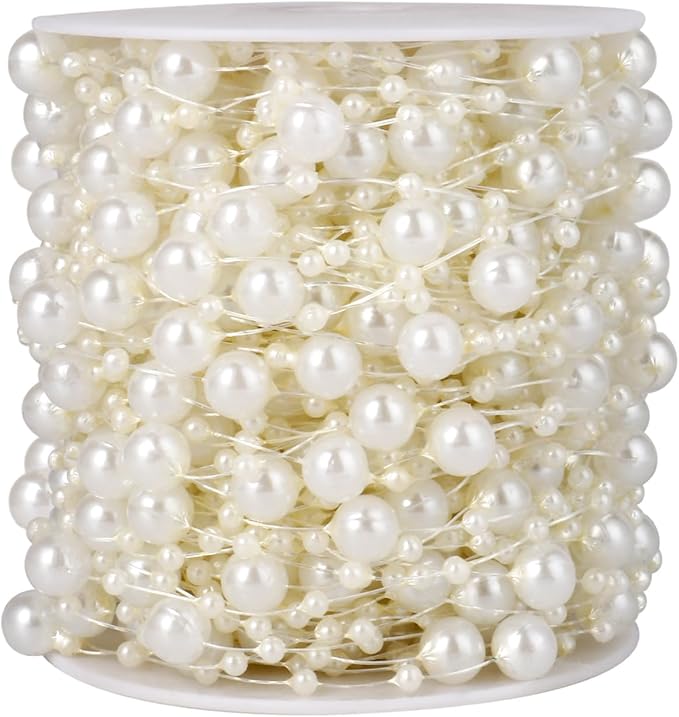 98FT Pearl Beads String Garland, 8mm 3mm Ivory Faux Pearl Beads Roll Strand Bulk by Cadikez