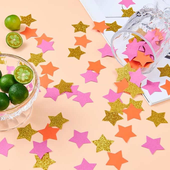 Hot Pink Orange and Gold Star Confetti Table Decoration - Image 2