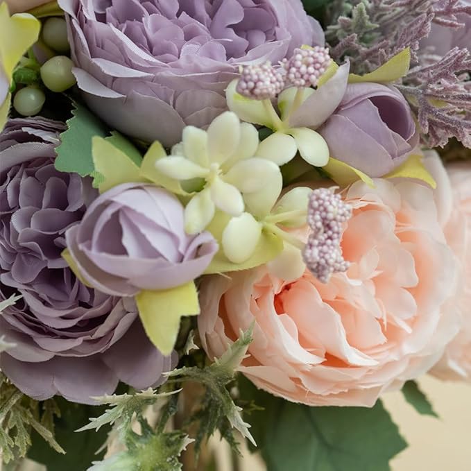 Artificial Peonies Silk Flowers Bouquet in Glass Vase Faux Flowers Bouquets - Image 3