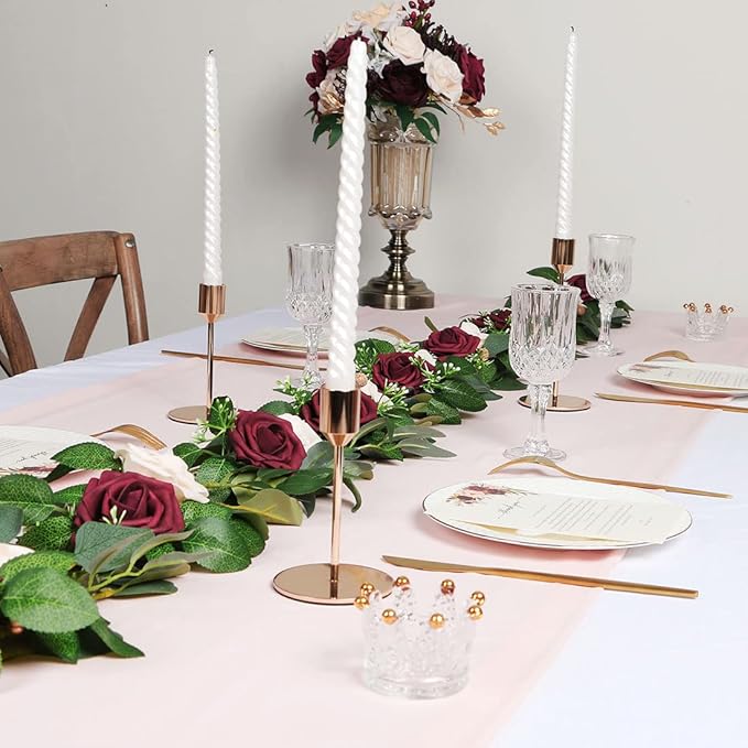 ponatia 6.5FT Handcrafted Artificial Rose Flower Garland, Eucalyptus Greenery - Image 4