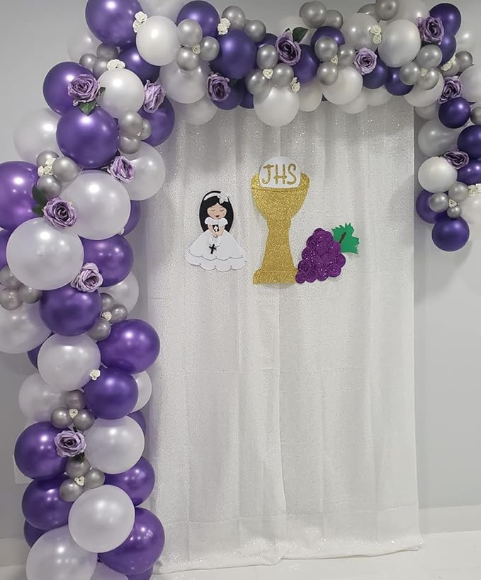 Poise3EHome White Sequin Backdrop Curtains, 2 Panels 2FTx8FT Glitter Background - Image 5