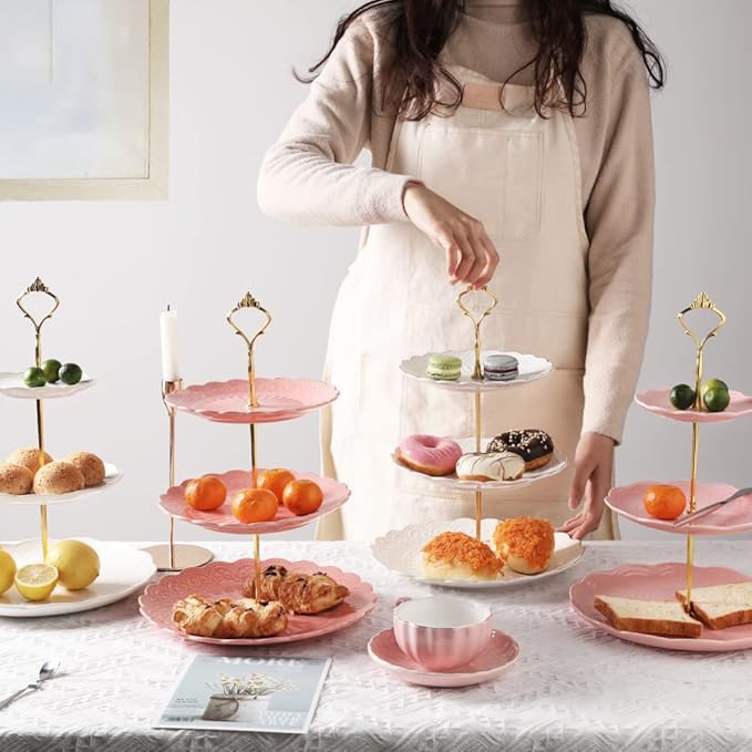 Sweejar 3 Tier Ceramic Cake Stand Wedding, Dessert Cupcake Stand - Image 5