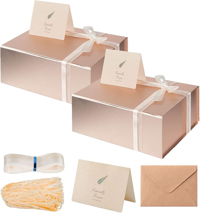 LIFELUM Large Gift Box 2 Pack 13.85 x 8.35 x 4.45 Rose Gold Gift Box by LIFELUM