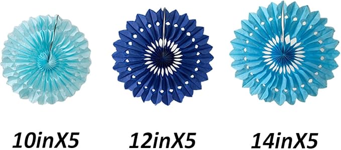 15pcs Blue Tissue Paper Fans Set - Image 3