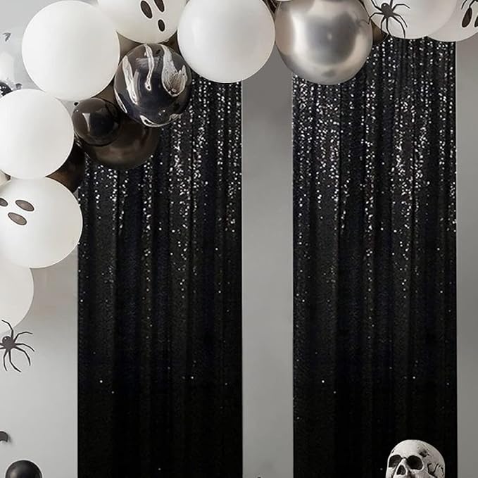 Poise3EHome 2ft x 8ft Black Sequin Photography Backdrop Curtains 2 Panels - Image 2