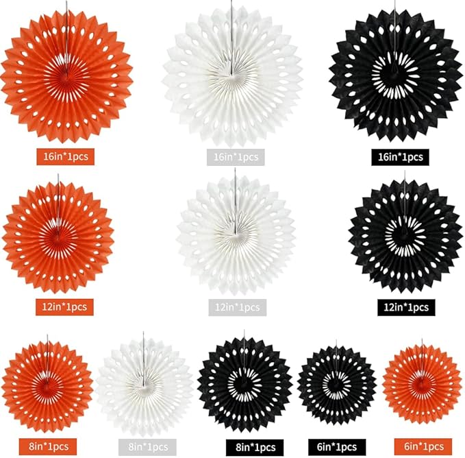 BEISHIDA Black Orange White Hanging Honeycomb Round Paper Fans Decoration Set - Image 2