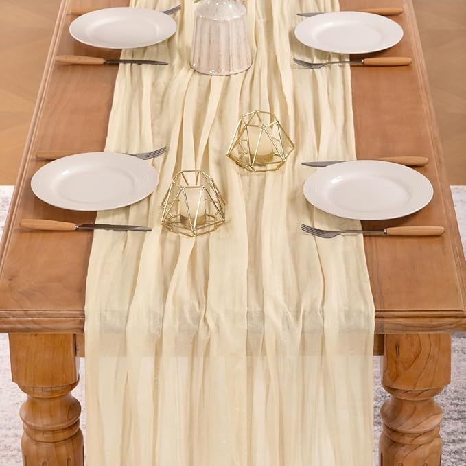 MLMW Beige Table Runner Cheesecloth Boho Gauze Rustic Cheese Cloth Table Runner - Image 4