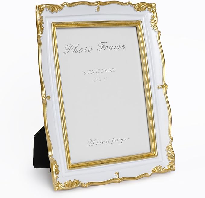 Cuspin Vintage Picture Frame 5x7 Gold Frames, Ornate White and Gold Textured by Cuspin