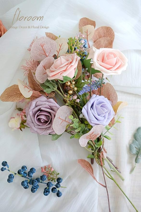 Floroom Artificial Flowers 50pcs Real Looking Blush Heirloom Foam Fake Roses - Image 3