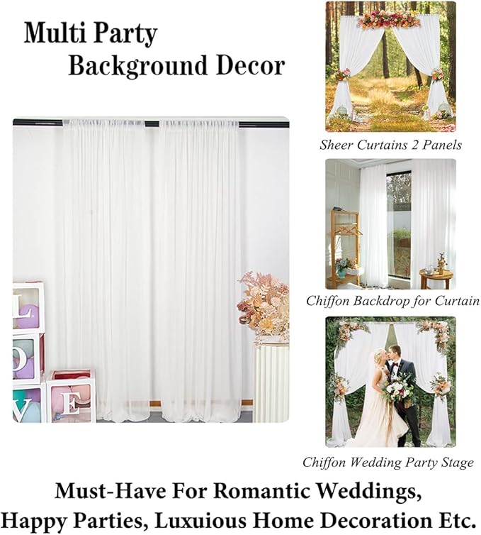 DUOBAO Chiffon Backdrop Curtain-2 Panels 29"x96" Sheer Drapes Beach Backdrops - Image 5
