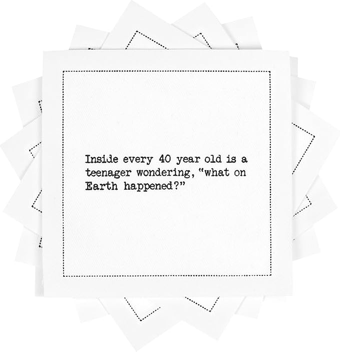 Five Star Napkins 40th Birthday Quotes White Cotton Cocktail Napkins, Beverage by FiveStarNapkins