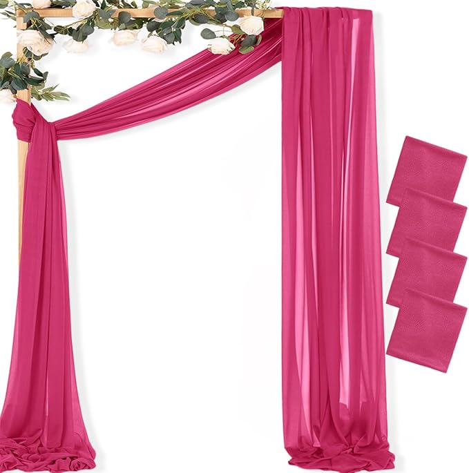 MLMC Hot Pink Wedding Arch Draping Fabric 4 Panels 29" x 20 FT Extra Long Gauze by MLMC
