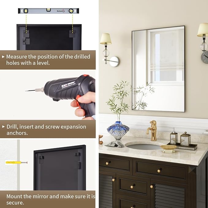 BEAUTYPEAK Black Bathroom Wall Mirror - Image 5