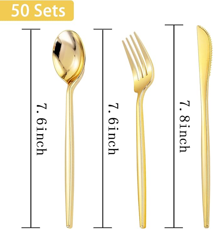 PULOTE 150PCS Gold Plastic Silverware Disposable - Image 2
