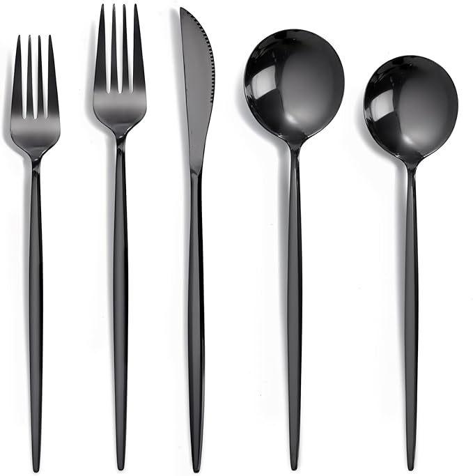 NOCCUR 40-Piece Stainless Steel Black Silverware Set by NOCCUR