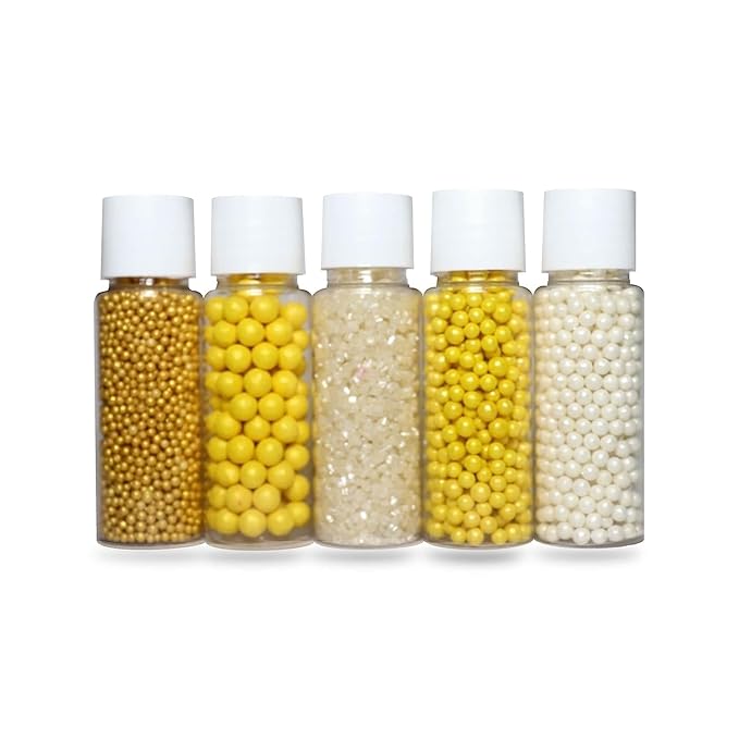 Confect Cake Decorating Sprinkles | Edible Pearl Mix Gold Yellow & White - Image 2