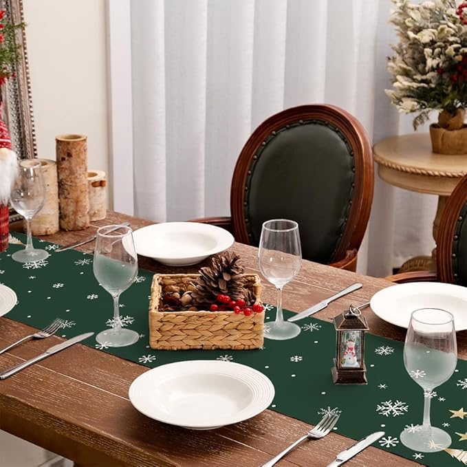 GEEORY Christmas Table Runner 13x120 Inch, Xmas Trees Snowflakes Holiday - Image 8