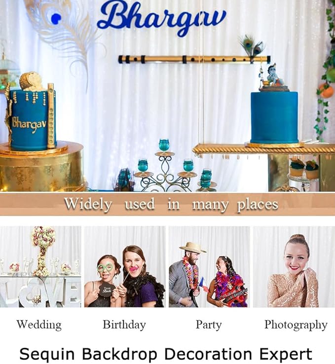 ShinyBeauty 4FTx7FT White Sequin Backdrop, Elegant Wedding & Party Decor - Image 7