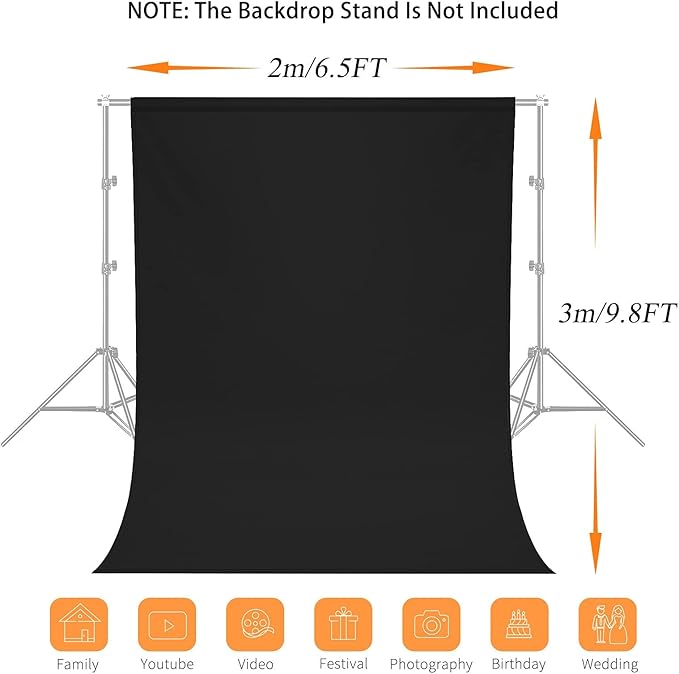 7X10 FT Black Backdrop, 100% Polyester Photography Background Curtain Screen - Image 2