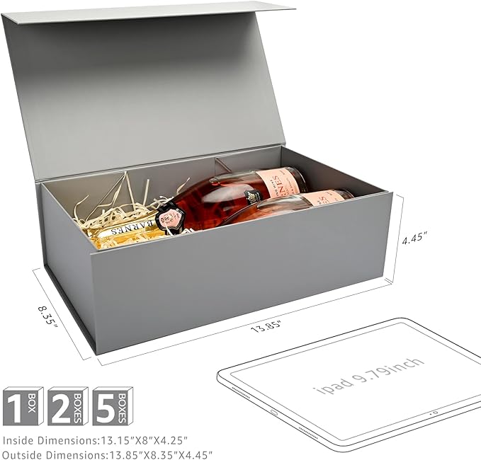 LIFELUM Large Gift Box, 13.85 x 8.35 x 4.45 inch Grey Gift Box Set of 5 - Image 5