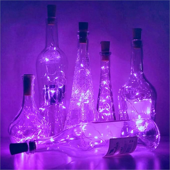 Wine Bottle Lights with Cork, Battery Operated 20 LED Cork Shape Silver Wire - Image 2