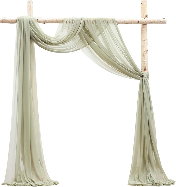 Floroom Wedding Arch Draping Fabric 2 Panels 20Ft Sage Green Chiffon Fabric by Floroom