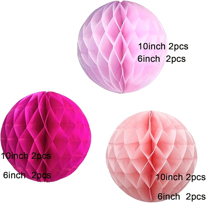 Hot Pink Paper Honeycomb Balls, 12 Pack Hanging Tissue Pom Poms - Image 2