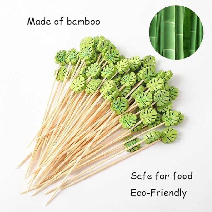 120 Pcs Monstera Leaf Cocktail Picks 4.7" Drinks Fruits Hawaiian Party Food - Image 3