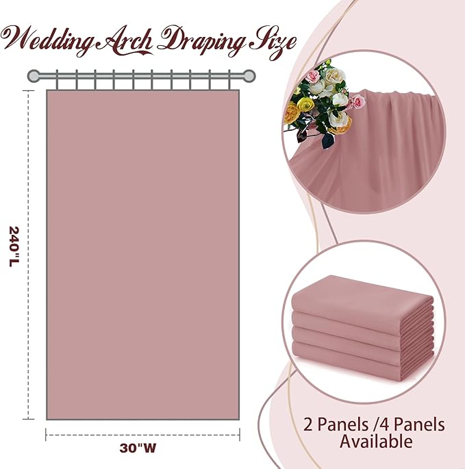 SiinvdaBZX 2 Panels Wedding Arch Draping Fabric 30" x 240" Dusty Rose Polyester - Image 3