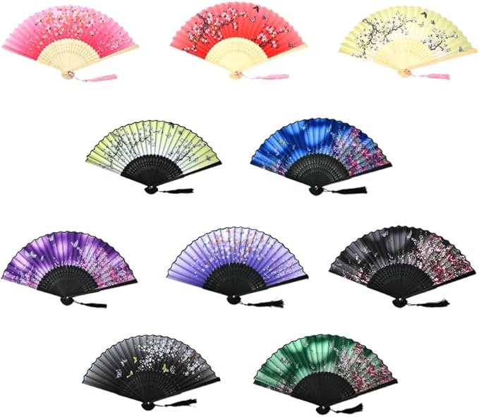 HUNANBANG 10 Pieces Oriental Bamboo Folding Hand Fans Church Wedding Gift by HUNANBANG