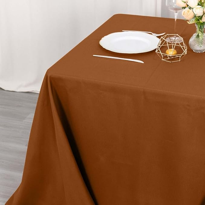 Efavormart 90" Cinnamon Brown Wholesale Linens Polyester Square Linen Tablecloth - Image 2
