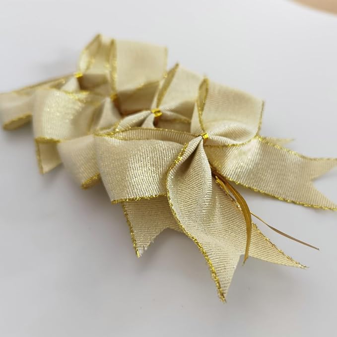 50pcs 3-1/2" White Gold Bows - Image 9