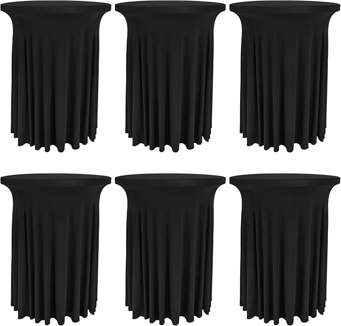 6 Pack Round Cocktail Tablecloth 32"x 43" Spandex Cocktail Table Skirt by Fivenl